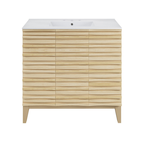 Swiss Madison SM-BV471-3 Cascade 36" Natural oak Bathroom Vanity With White, 3-Hole Ceramic Sink Top