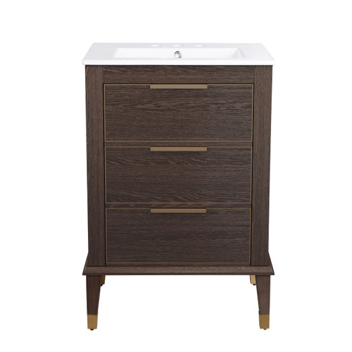 Swiss Madison SM-BV390-3 Hugo 24" Brown Oak Bathroom Vanity With White, 3-Hole Ceramic Sink Top