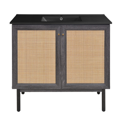 Swiss Madison SM-BV663BMB Classe 36" Black Oak Bathroom Vanity With Black Ceramic Sink Top