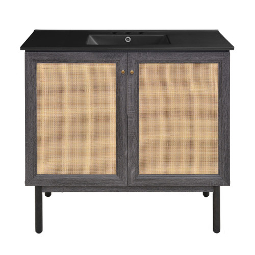 Swiss Madison SM-BV663B-3MB Classe 36" Black Oak Bathroom Vanity With Black, 3-Hole Ceramic Sink Top