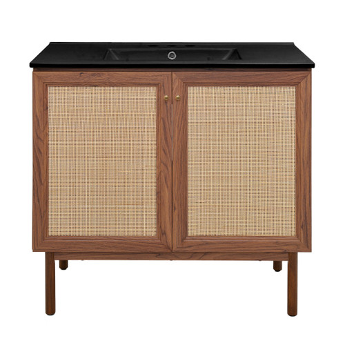 Swiss Madison SM-BV663WN-3MB Classe 36" Brown Oak Bathroom Vanity With Black, 3-Hole Ceramic Sink Top