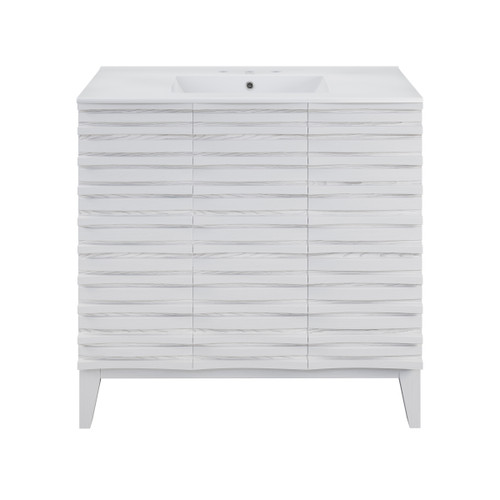 Swiss Madison SM-BV471W-3 Cascade 36 in. White Oak Bathroom Vanity With White, 3-Hole Ceramic Sink Top
