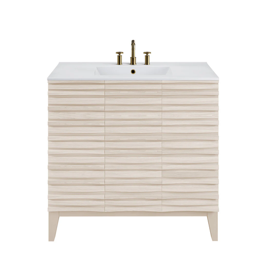 Swiss Madison SM-BV471W-3 Cascade 36" White Oak Bathroom Vanity With White, 3-Hole Ceramic Sink Top