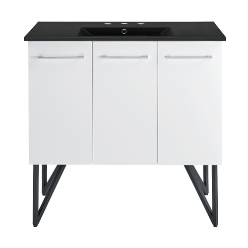 Swiss Madison SM-BV213-3MB Annecy 36 in. White Bathroom Vanity With Black, 3-Hole Ceramic Sink Top