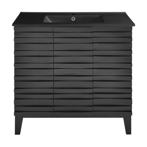 Swiss Madison SM-BV471BMB Cascade 36" Black Oak Bathroom Vanity With Black Ceramic Sink Top