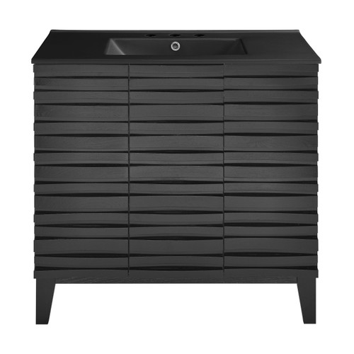 Swiss Madison SM-BV471B-3MB Cascade 36" Black Oak Bathroom Vanity With Black, 3-Hole Ceramic Sink Top