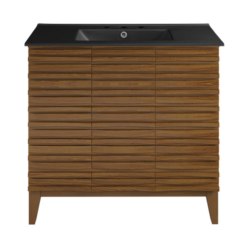 Swiss Madison SM-BV471BK-3MB Cascade 36" Brown oak Bathroom Vanity With Black, 3-Hole Ceramic Sink Top