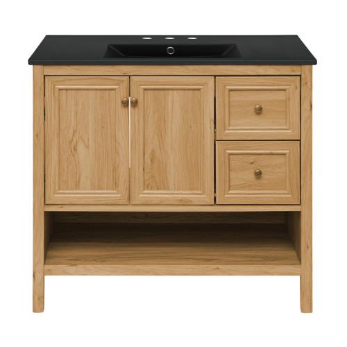Swiss Madison SM-BV241-3MB Château 36" Freestanding Bathroom Vanity - Golden Oak with Black 3-Hole Widespread Sink Top