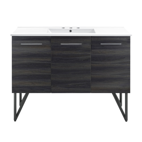 Swiss Madison SM-BV224-3 Annecy 48" Black Walnut Bathroom Vanity With White, 3-Hole Ceramic Sink Top