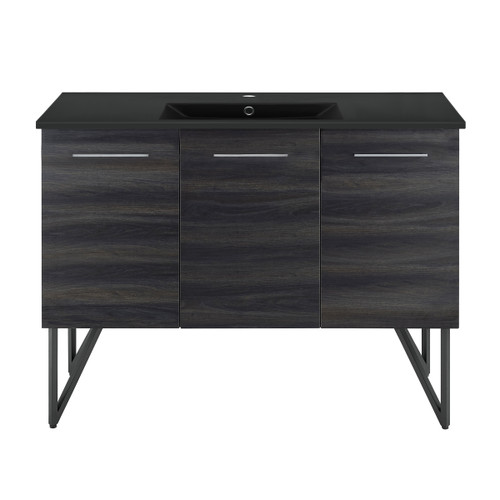 Swiss Madison SM-BV224MB Annecy 48" Black Walnut Bathroom Vanity With Black Ceramic Sink Top