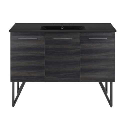 Swiss Madison SM-BV224-3MB Annecy 48" Black Walnut Bathroom Vanity With Black, 3-Hole Ceramic Sink Top