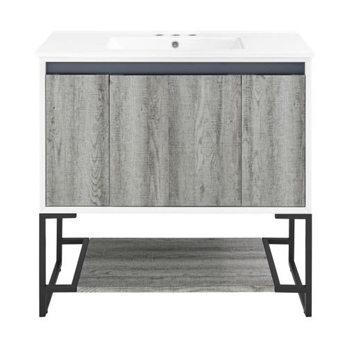 Swiss Madison SM-BV143-3 Marseille 36" Gray Bathroom Vanity With White, 3-Hole Ceramic Sink Top