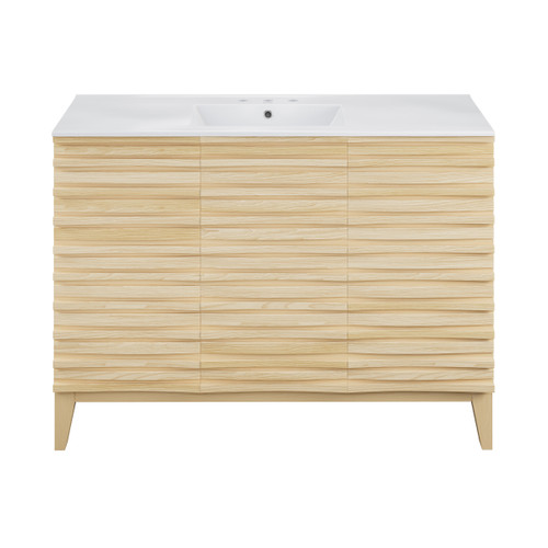 Swiss Madison SM-BV557-3 Cascade 48" Natural Oak Bathroom Vanity With White, 3-Hole Ceramic Sink Top