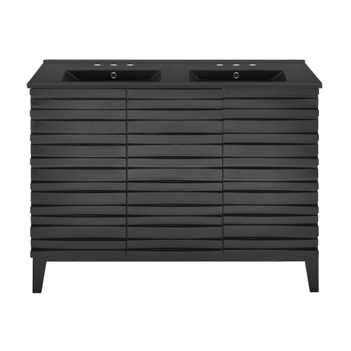 Swiss Madison SM-BV557BD-3MB Cascade 48" Black Oak, Double Sink Bathroom Vanity With Black, 3-Hole Ceramic Sink Top