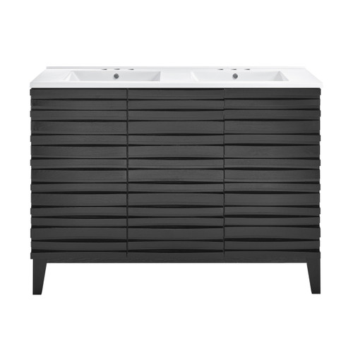 Swiss Madison SM-BV557BD-3 Cascade 48" Black Oak, Double Sink Bathroom Vanity With White, 3-Hole Ceramic Sink Top