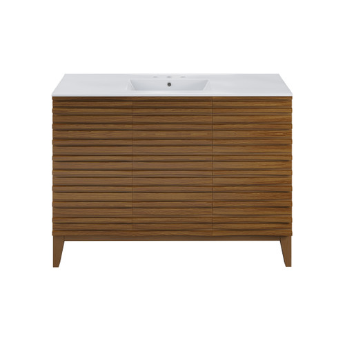 Swiss Madison SM-BV557WN-3 Cascade 48" Brown Oak Bathroom Vanity With White, 3-Hole Ceramic Sink Top