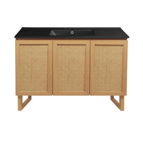 Swiss Madison SM-BV811MB Arles 48" Natural Oak Bathroom Vanity With Black Ceramic Sink Top