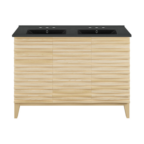 Swiss Madison SM-BV557D-3MB Cascade 48" Natural Oak, Double Sink Bathroom Vanity With Black, 3-Hole Ceramic Sink Top