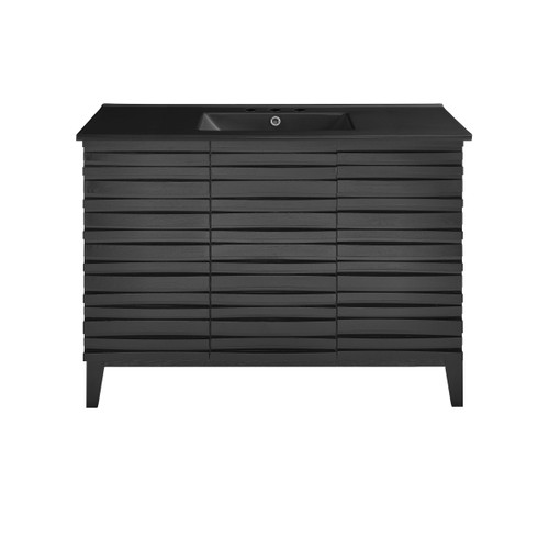 Swiss Madison SM-BV557B-3MB Cascade 48" Black Oak Bathroom Vanity With Black, 3-Hole Ceramic Sink Top