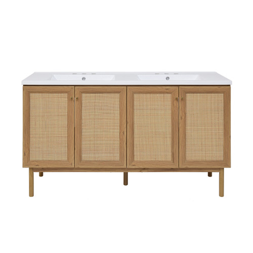 Swiss Madison SM-BV666D-3 Classe 60" Brown Oak, Double Sink Bathroom Vanity With White, 3-Hole Artificial Stone Sink Top
