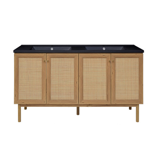 Swiss Madison SM-BV666DMB Classe 60 in. Brown Oak, Double Sink Bathroom Vanity With Black Artificial Stone Sink Top