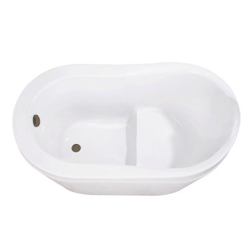Kingston Brass 52" Acrylic Oval Single Slipper Freestanding Tub with Overflow/Drain Assembly and Integral Seat, Glossy White/Antique Brass - VTRS523030M3