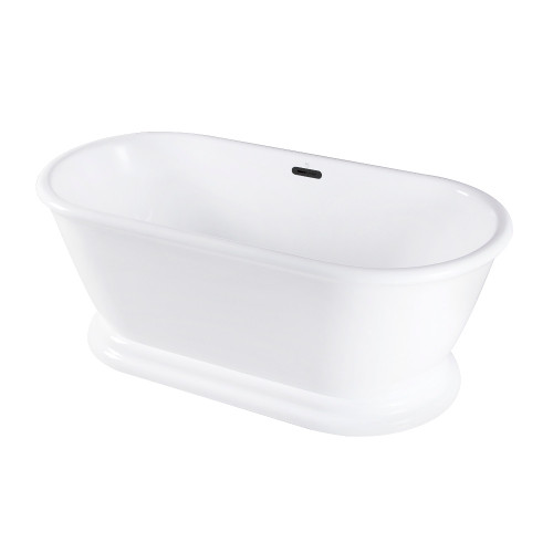 Kingston Brass 60" Acrylic Oval Double Ended Pedestal Tub with Drain (No Faucet Drillings), Glossy White/Matte Black - VTDE602824C420