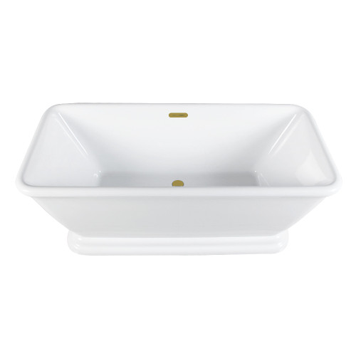 Kingston Brass 66" Acrylic Oval Rectangular Double Ended Pedestal Tub with Drain (No Faucet Drillings), Glossy White/Brushed Brass - VTSQ663124C427
