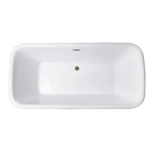 Kingston Brass 71" Acrylic Oval Rectangular Double Ended Pedestal Tub with Drain (No Faucet Drillings), Glossy White/Antique Brass - VTDE713524C413