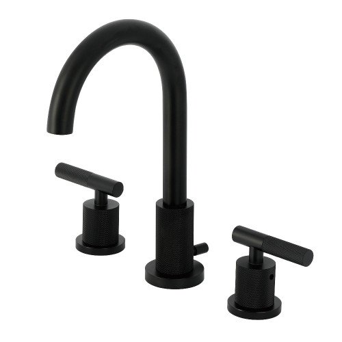 Kingston Brass Convergent Widespread Bathroom Faucet with Knurled Handle and Brass Pop-Up Drain, Matte Black - FSC8920KNL