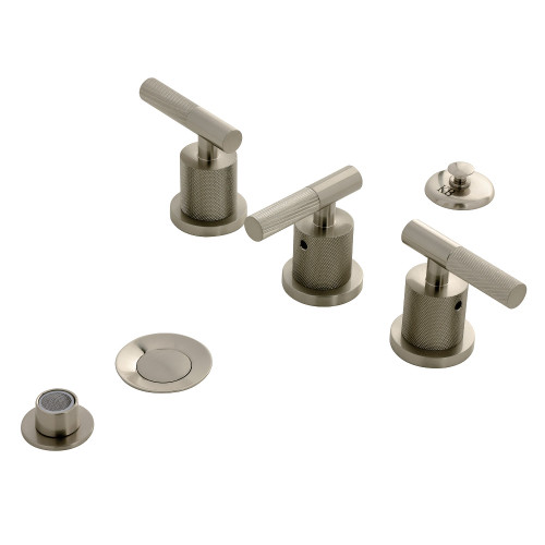 Kingston Brass Convergent Bidet Faucet with Knurled Handle and Brass Pop-Up Drain, Brushed Nickel - KB6328KNL
