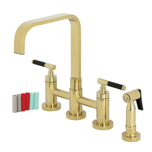 Kingston Brass Kaiser Bridge Kitchen Faucet with Brass Side Sprayer, Polished Brass - KS8252CKLBS