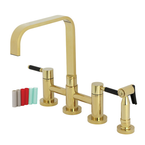Kingston Brass Kaiser Bridge Kitchen Faucet with Brass Side Sprayer, Polished Brass - KS8252DKLBS