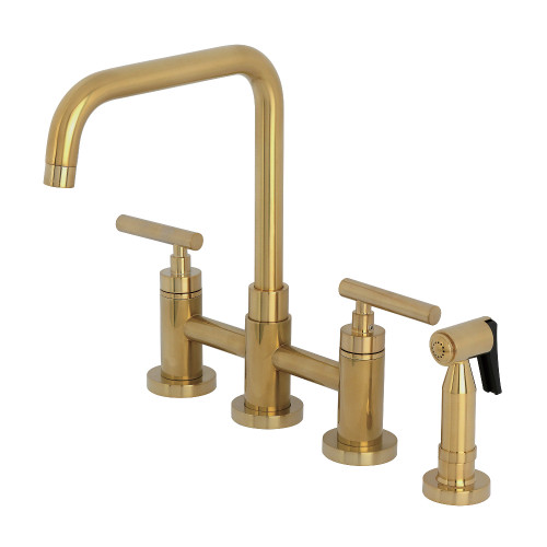Kingston Brass Manhattan Bridge Kitchen Faucet with Brass Side Sprayer, Brushed Brass - KS8287CMLBS