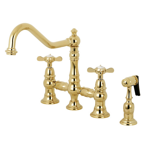 Kingston Brass Essex Bridge Kitchen Faucet with Brass Side Sprayer, Polished Brass - KS3272BEXBS