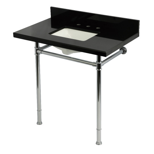 Kingston Brass Imperial 36" Black Granite Console Sink with Stainless Steel Legs (8-Inch, 3-Hole), Black Granite/Polished Chrome - KVPK36227K8SQ1