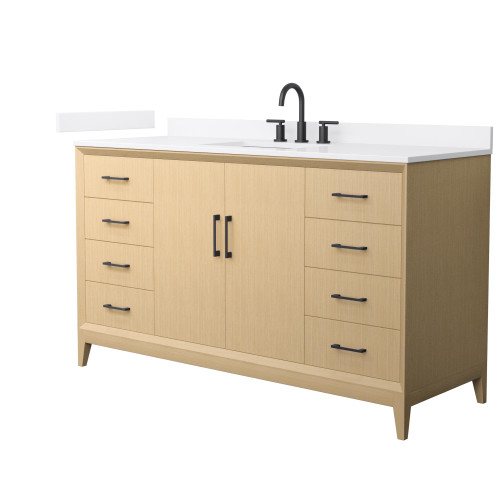 Wyndham Janna 60 Inch Single Bathroom Vanity in White Oak, White Quartz Countertop, Undermount Square Sink (3-Hole), Matte Black Trim - WCH757560SHBWQUS3MXX Wyndham Janna 60 Inch Single Bathroom Vanity in White Oak, White Quartz Countertop, Undermount Square Sink (3-Hole), Matte Black Trim - WCH757560SHBWQUS3MXX