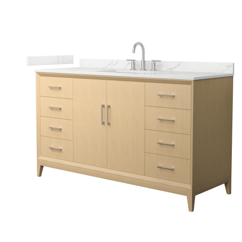 Wyndham Janna 60 Inch Single Bathroom Vanity in White Oak, Giotto Quartz Countertop, Undermount Square Sink (3-Hole), Brushed Nickel Trim - WCH757560SHOGTUS3MXX