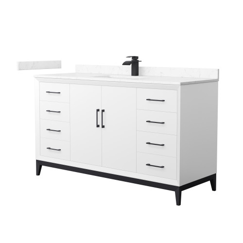 Wyndham Amici 60 Inch Single Bathroom Vanity in White, Carrara Cultured Marble Countertop, Undermount Square Sink, Matte Black Trim - WCH818160SWBC2UNSMXX
