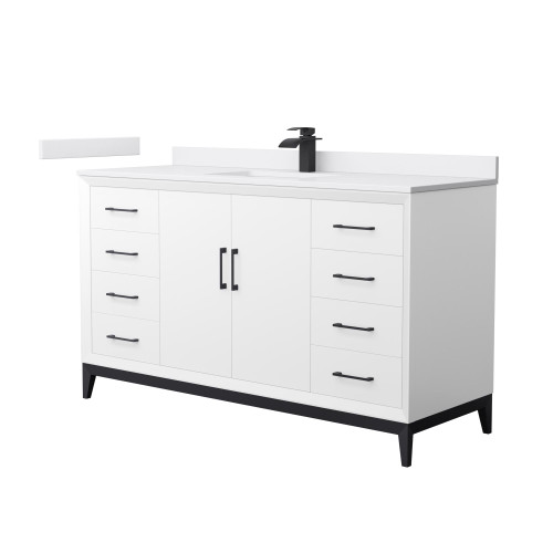 Wyndham Amici 60 Inch Single Bathroom Vanity in White, White Cultured Marble Countertop, Undermount Square Sink, Matte Black Trim - WCH818160SWBWCUNSMXX