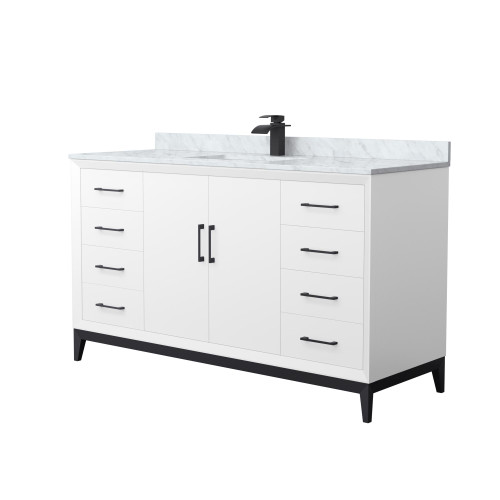 Wyndham Amici 60 Inch Single Bathroom Vanity in White, White Carrara Marble Countertop, Undermount Square Sink, Matte Black Trim - WCH818160SWBCMUNSMXX