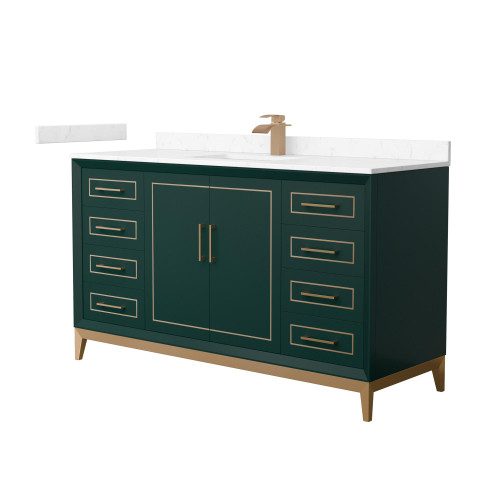 Wyndham Marlena 60 Inch Single Bathroom Vanity in Green, Carrara Cultured Marble Countertop, Undermount Square Sink, Satin Bronze Trim - WCH515160SGSC2UNSMXX Wyndham Marlena 60 Inch Single Bathroom Vanity in Green, Carrara Cultured Marble Countertop, Undermount Square Sink, Satin Bronze Trim - WCH515160SGSC2UNSMXX