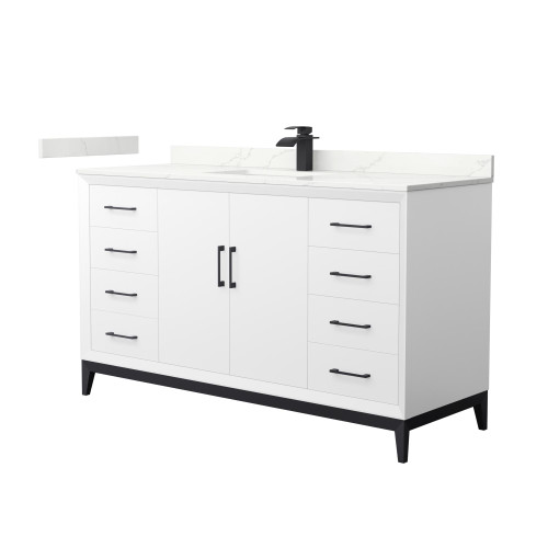 Wyndham Amici 60 Inch Single Bathroom Vanity in White, Giotto Quartz Countertop, Undermount Square Sink (1-Hole), Matte Black Trim - WCH818160SWBGTUNSMXX