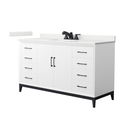 Wyndham Amici 60 Inch Single Bathroom Vanity in White, White Quartz Countertop, Undermount Square Sink (3-Hole), Matte Black Trim - WCH818160SWBWQUS3MXX
