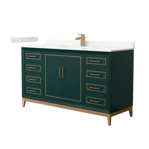 Wyndham Marlena 60 Inch Single Bathroom Vanity in Green, Giotto Quartz Countertop, Undermount Square Sink (1-Hole), Satin Bronze Trim - WCH515160SGSGTUNSMXX Wyndham Marlena 60 Inch Single Bathroom Vanity in Green, Giotto Quartz Countertop, Undermount Square Sink (1-Hole), Satin Bronze Trim - WCH515160SGSGTUNSMXX