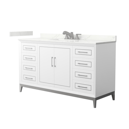 Wyndham Marlena 60 Inch Single Bathroom Vanity in White, Giotto Quartz Countertop, Undermount Square Sink (3-Hole), Brushed Nickel Trim - WCH515160SWHGTUS3MXX Wyndham Marlena 60 Inch Single Bathroom Vanity in White, Giotto Quartz Countertop, Undermount Square Sink (3-Hole), Brushed Nickel Trim - WCH515160SWHGTUS3MXX