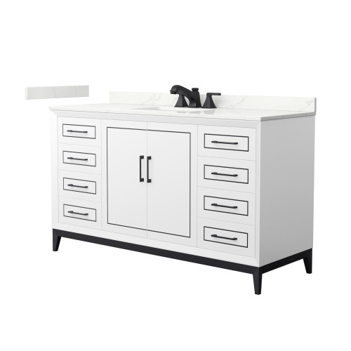 Wyndham Marlena 60 Inch Single Bathroom Vanity in White, Giotto Quartz Countertop, Undermount Square Sink (3-Hole), Matte Black Trim - WCH515160SWBGTUS3MXX Wyndham Marlena 60 Inch Single Bathroom Vanity in White, Giotto Quartz Countertop, Undermount Square Sink (3-Hole), Matte Black Trim - WCH515160SWBGTUS3MXX