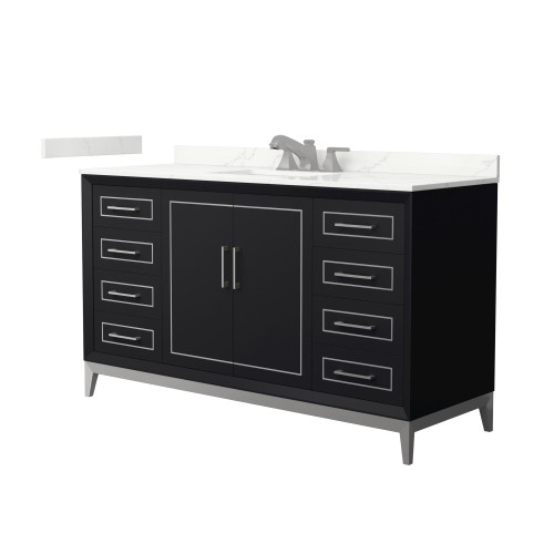 Wyndham Marlena 60 Inch Single Bathroom Vanity in Black, Giotto Quartz Countertop, Undermount Square Sink (3-Hole), Brushed Nickel Trim - WCH515160SBKGTUS3MXX Wyndham Marlena 60 Inch Single Bathroom Vanity in Black, Giotto Quartz Countertop, Undermount Square Sink (3-Hole), Brushed Nickel Trim - WCH515160SBKGTUS3MXX
