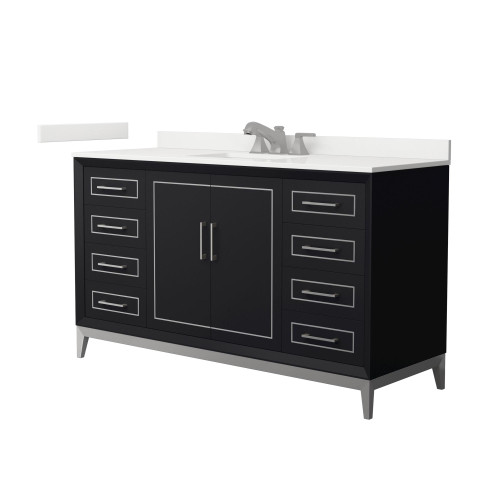 Wyndham Marlena 60 Inch Single Bathroom Vanity in Black, White Quartz Countertop, Undermount Square Sink (3-Hole), Brushed Nickel Trim - WCH515160SBKWQUS3MXX Wyndham Marlena 60 Inch Single Bathroom Vanity in Black, White Quartz Countertop, Undermount Square Sink (3-Hole), Brushed Nickel Trim - WCH515160SBKWQUS3MXX