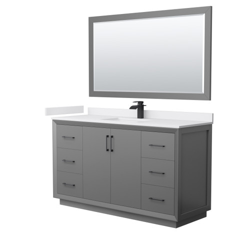 Wyndham Strada 60 Inch Single Bathroom Vanity in Dark Gray, White Cultured Marble Countertop, Undermount Square Sink, Matte Black Trim, 58 Inch Mirror - WCF414160SGBWCUNSM58
